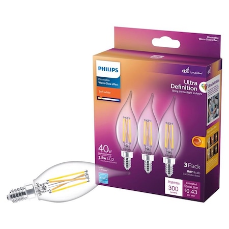Philips Philips Ultra Definition BA11 E12 (Candelabra) LED Bulb Soft White 40 Watt Equivalence 3 pk 566661